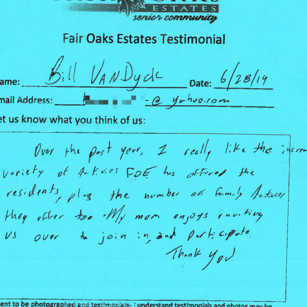 Fair oaks estates testimonial.